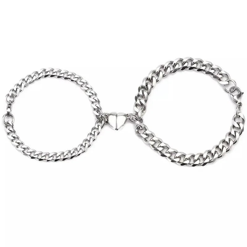 Hot-Sale Couples Matching Bracelets Cuban Chain Peach Heart Magnetic Bracelets for Boyfriend and Girlfriend