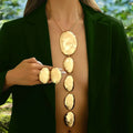 2025 New Arrival New Fashionable Oval Earrings Long Y-shaped Necklace Sweater Chain Retro Long Pendant Geometric Necklaces Set