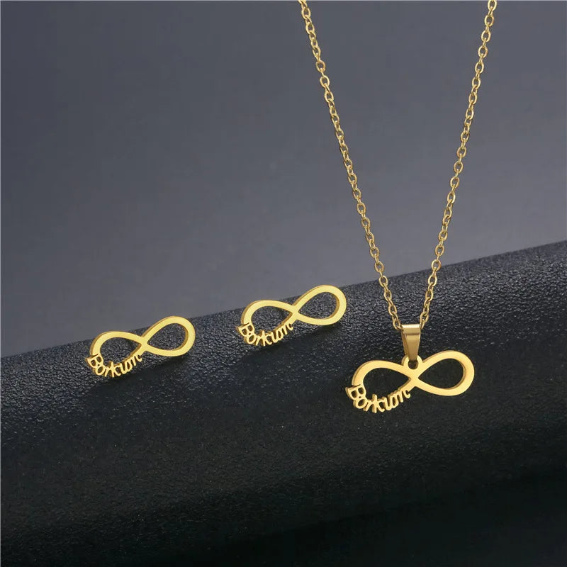 Stainless Steel Schmuck Infinity Jewelry Turkey Wedding Necklace Earring Set for Women