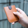 DAX Men's Wallet Mini Card Holder with Button Closure Genuine Leather Slope Design Portable for 5 Short Papers
