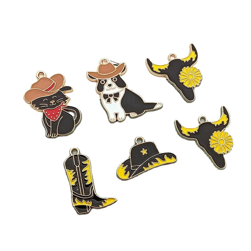 Cute Style Enamel Animal Charms for Women Cow Dog Cat Hat Pendant on Earrings Necklace Key Chain for Jewelry Making