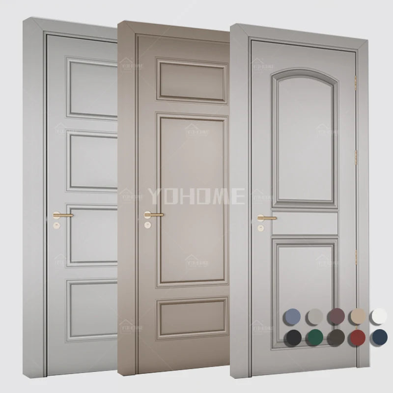 China Yohome Wood Door Manufacturer Customized Prehung Paint Door for House Bedroom Solid Wooden Modern Interior Door