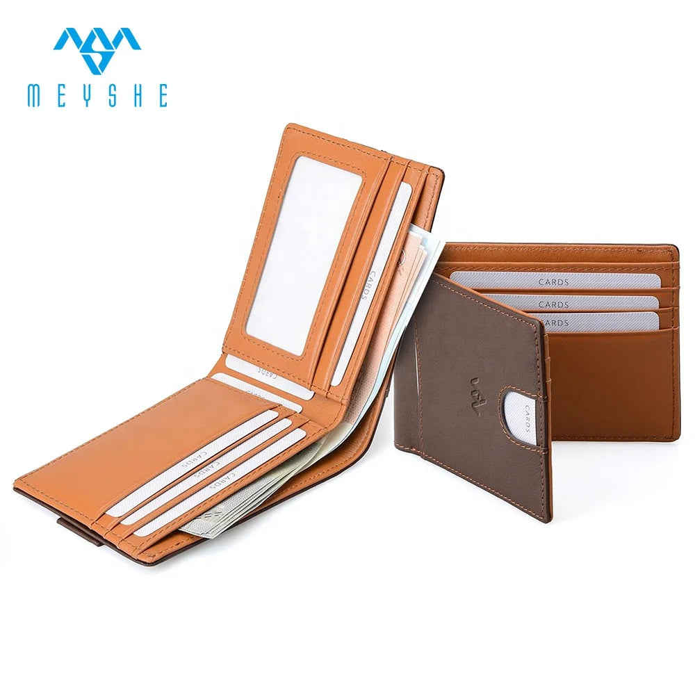New Design Factory Custom High Quality Genuine Leather Thin Pop Card Holder Wallet with Logo RFID Blocking Large Capacity