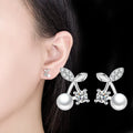 Cute Small Cherry Shape Imitation Pearl Earrings for Women Fashion Minimalist Zircon Earring Romantic Party Jewelry Gifts