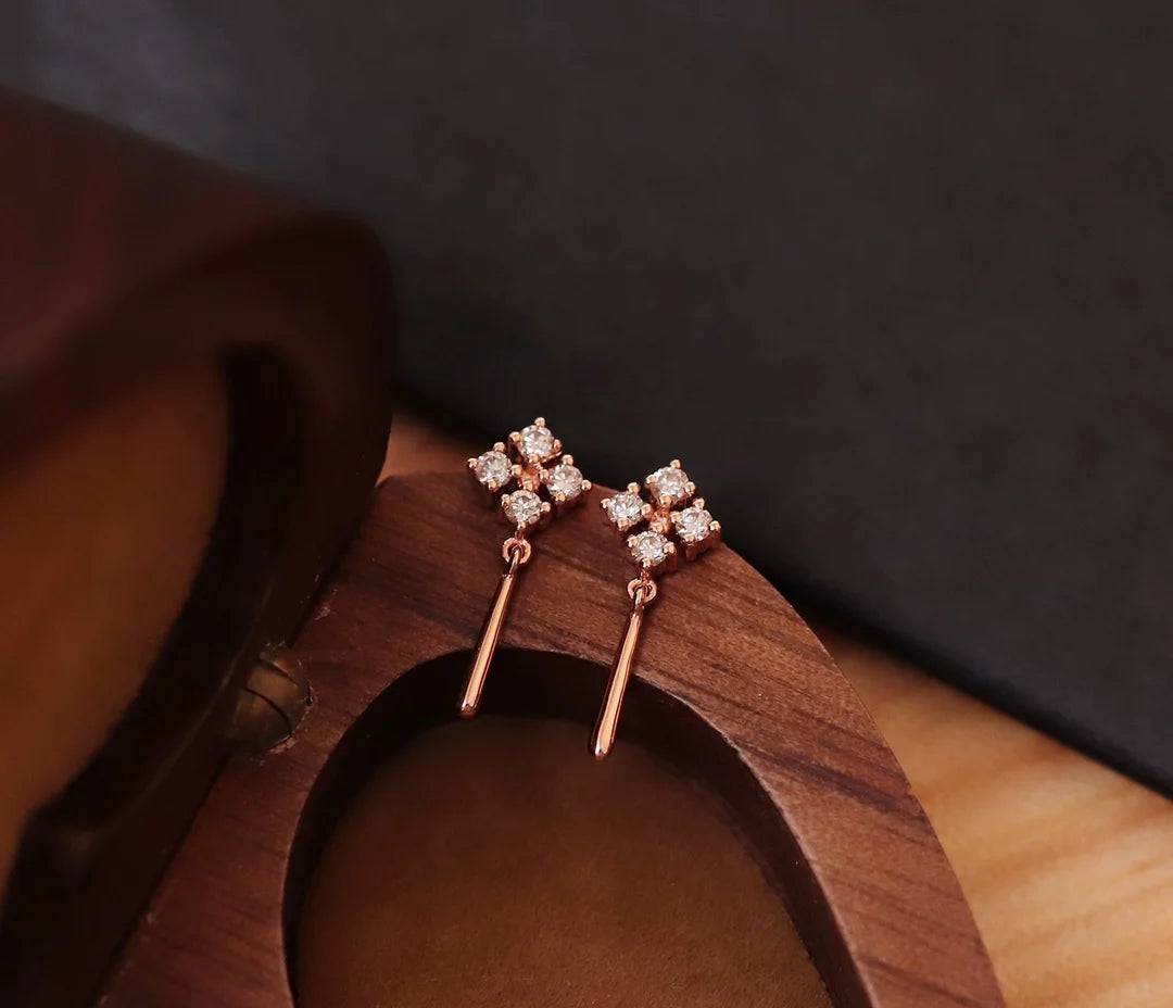 18k Solid Pure Gold Princess Cut Quality Four Leaf Clover Chunky Original Retro Exaggerated Cz Diamond Stud Earrings Design