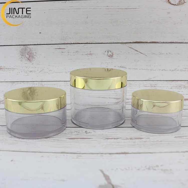 8OZ 250ML Cosmetic Packaging Container Clear PETG  Plastic Jar for Hair Pomade with Gold Lid