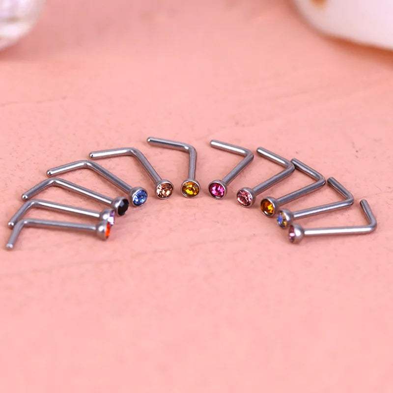 Wholesale New Design Bend Stainless Steel L Shape Crystal Nose Stud Assorted Colors Classic Body Jewelry Weddings Engagements