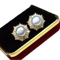 Wholesale Fresh Water Natural Pearl Earrings Sunflower Zircon Gold Plated Pearl Studs for Women