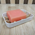 Nature Rectangle Bamboo Fiber Kitchen Soap Holder Dish Case with Bamboo Drain Tray for Bathroom