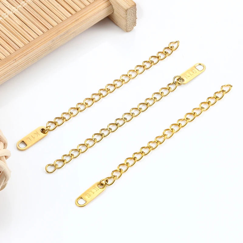 Stainless Steel Extension Chain for DIY Necklace and Bracelet 18K Gold Plated Engraved Logo Extended Links Chain Accessories