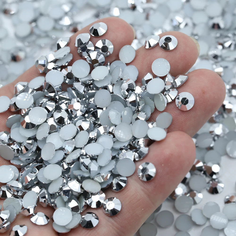 XULIN 2mm 3mm 4mm 5mm 6mm Silver Color Flatback Round Black Resin Rhinestone