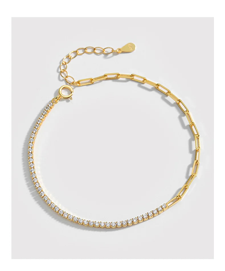 VIANRLA 925 Sterling Silver 18k Gold Plated Paper Clip Chain Tennis Bracelet
