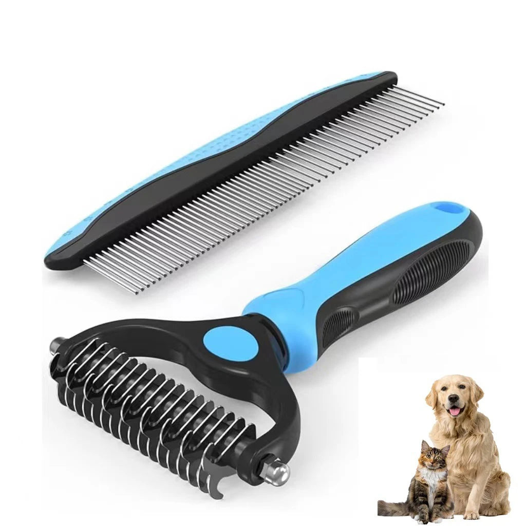 Double Sided Stainless Steel Undercoat Rake Deshedding Dematting for Long Matted Hair Dogs Cats Pet Grooming Kit