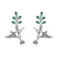 925 Sterling Silver Green Leaves & Birds Stud Earrings for Women Birthday Forest Style Fresh Jewelry Gift SCE464