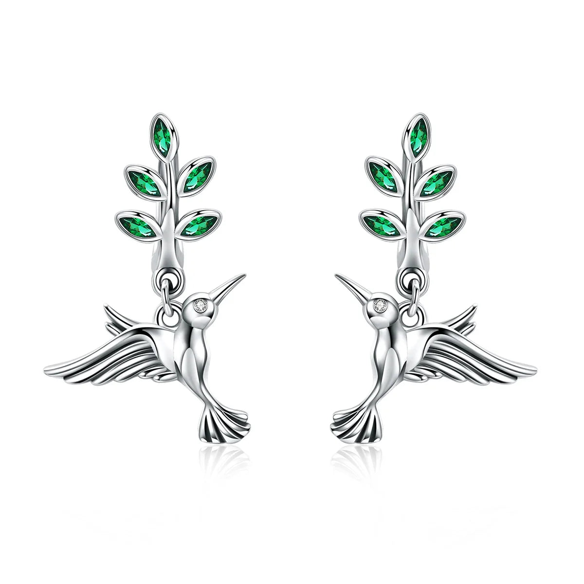 925 Sterling Silver Green Leaves & Birds Stud Earrings for Women Birthday Forest Style Fresh Jewelry Gift SCE464