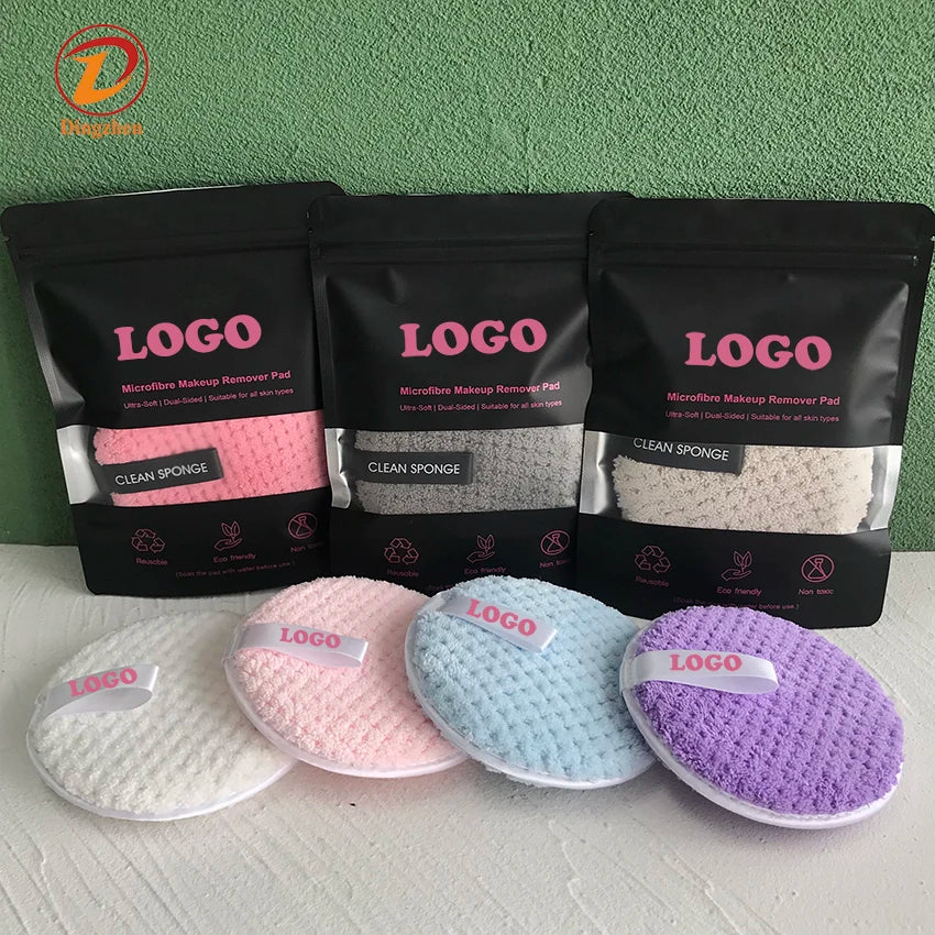2026 Private Label Washable Microfiber Reusable Rounds Soft Facial Cleaning Puffs Towels Double-Side Make up Removing Cloth Pads