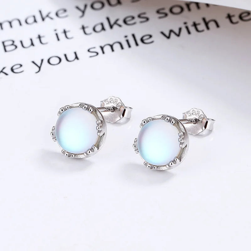 Wholesale Hypoallergenic 925 Sterling Silver Genuine 7.8mm Moonstone Earrings Studs Jewelry Nickel Free butterfly Back for Women