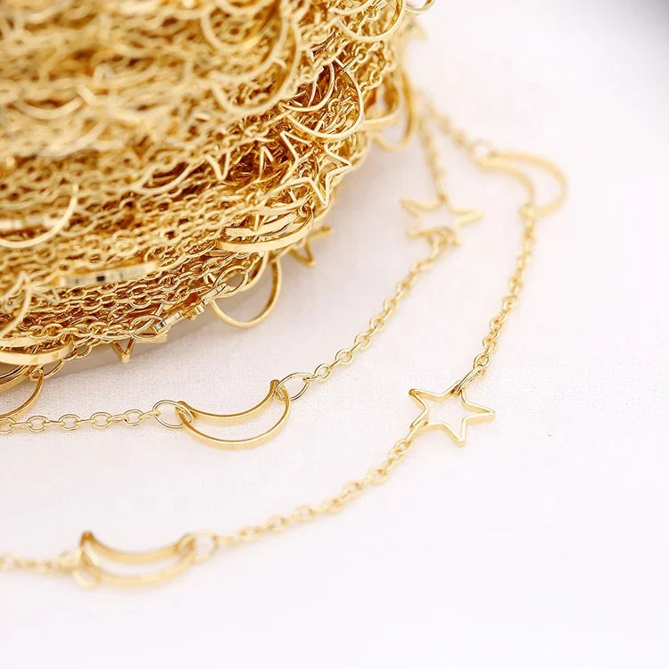 Factory Wholesale Moon Star Shape 14K Gold Plated Brass Chain for Jewelry Making