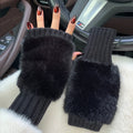 Custom logo Faux Fur Fingerless Gloves Winter Warm Stretch Knitted Mittens Gloves for Women