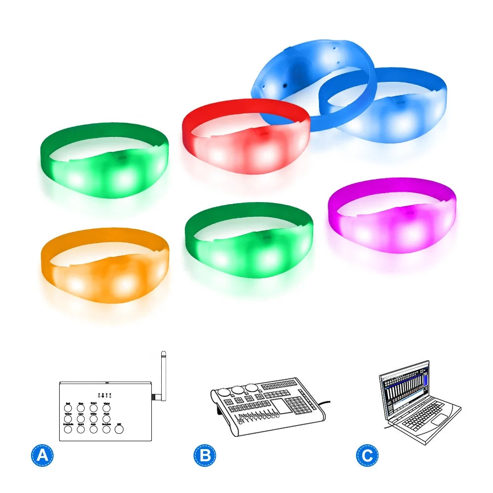 Wedding Favors Gifts Remote Controlled Custom Led Bracelet DMX Radio Control Programmable LED Colors 200-300m Range 4-8 Hours