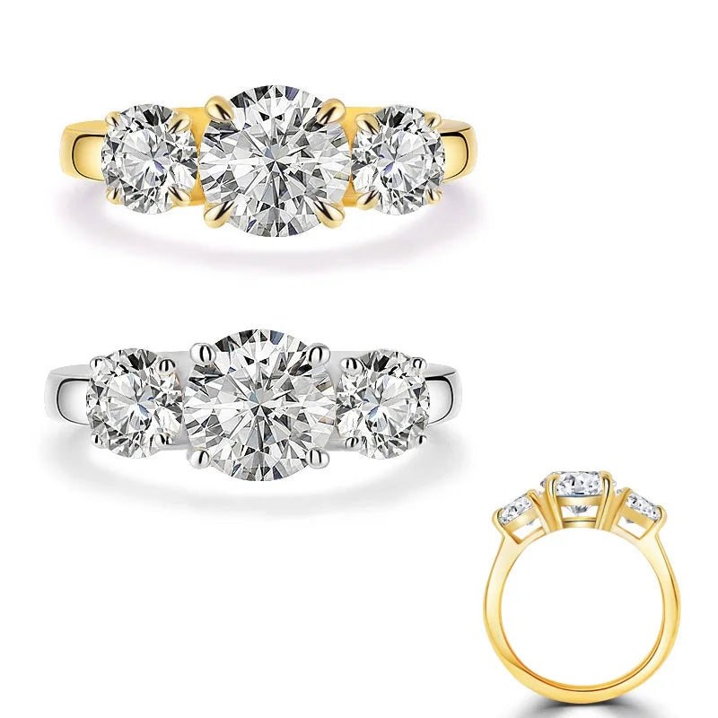 Starsgem Round Moissanite 8mm 5mm 10K 14k Gold Ring Three Stone Moissanite Wedding Engagement Gold Ring