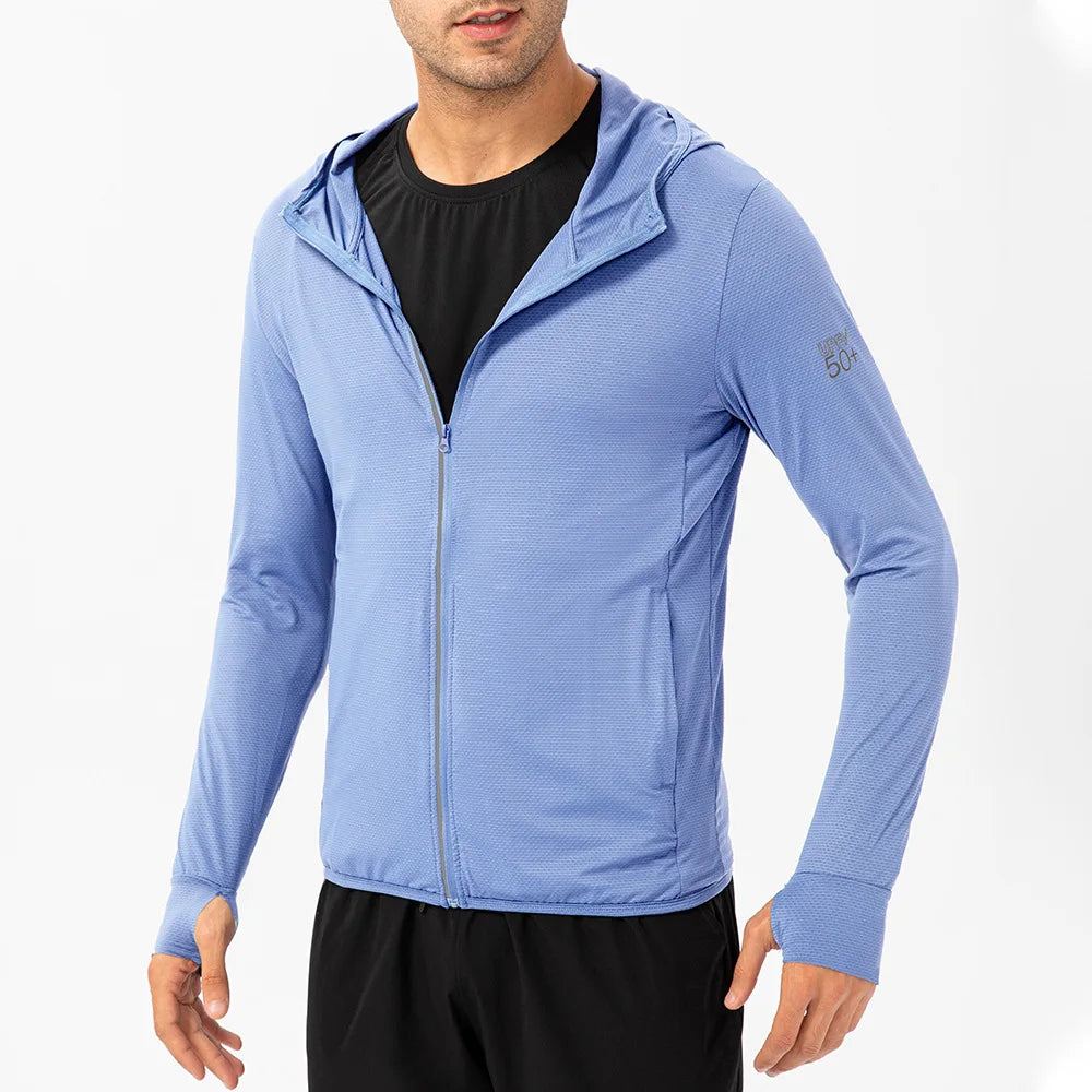 Summer Spandex/Polyester Printed 240g Regular Fit Hooded Anti-UV Quickly Dry Breathable Tank Tops for Men's Fitness Gym Running