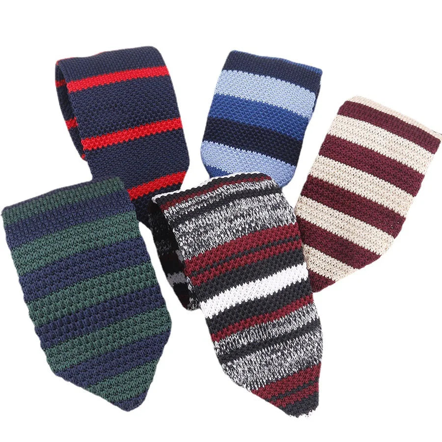 Men's Slim Necktie Striped Polyester Knitted Tie for Formal Business Solid Silk with Accessory Strip for Suit
