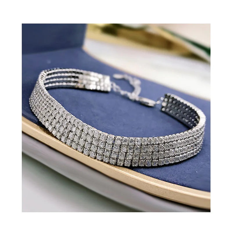 Best Quality Handmade 925 Sterling Silver 4 Rows Zirconia Full Paved Tennis Bracelet for Daily Fashion Accessories