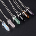 Geometric Stone Pendant Necklace Hexagonal Chakra Healing Point Pendulum Opalite Quartz Obsidian Crystal Stainless Steel Jewelry