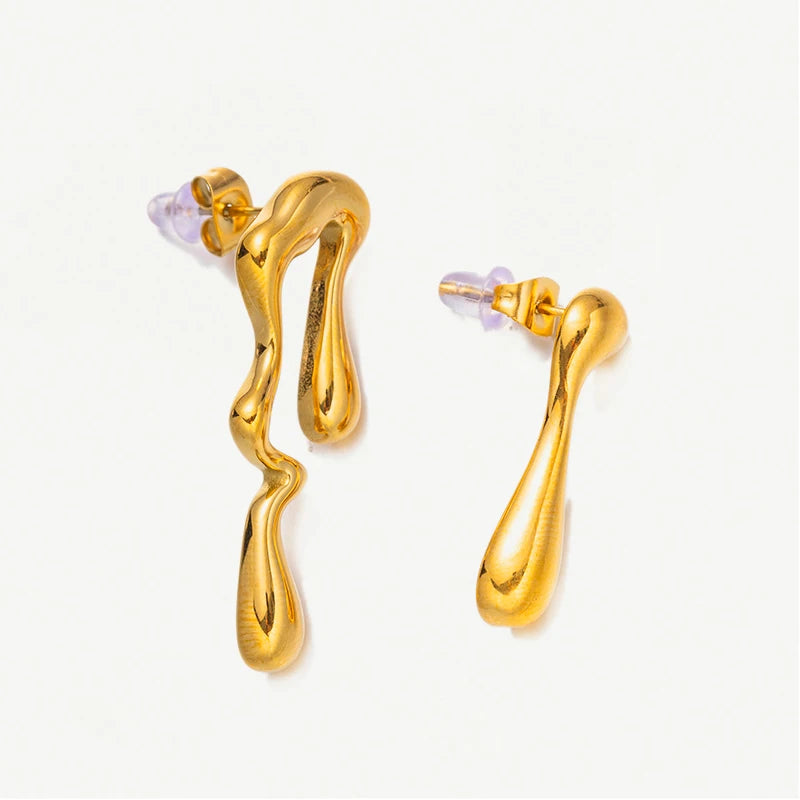 New Fashion Jewelry 18K Gold Plated Stainless Steel Earrings Tarnish-Free Lava Irregular Creative Stud Earrings for Women Gift