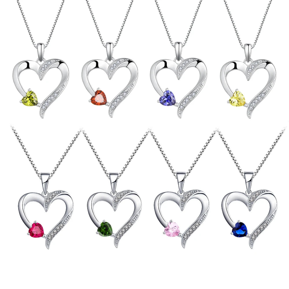 High Quality Luxury Multicolor Zirconia Heart Design Fine Jewelry 925 Sterling Silver Heart Pendant Necklace for Valentine's Day MegaBDM
