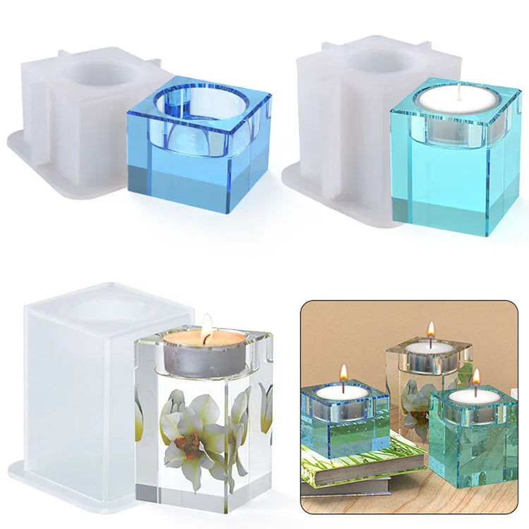 YS DIY square Candle Holder Silicone Mold Plaster Candlestick Mold Handmade Aromatherapy Candle Accessories Home Table Decor