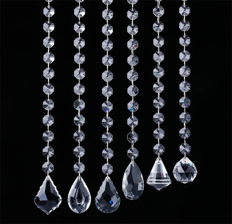 Factory Wholesale 14mm S Grade Hanging Octagon Beads Crystal String Chandelier Chain for Wedding  Decoration