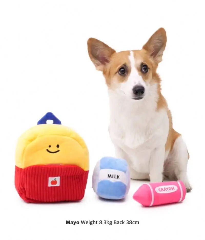 BB Squeaky Puzzle Voice Pet Plush Toy Beejay Korean School Bag Milk Pencil Three-piece Set Interactive Hide and Seek Dog Toy
