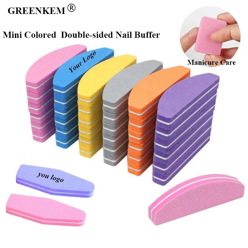 100/180 Mini Colored Sponge Nail File Double-sided Half Moon Nail Buffer Manicure Care Tool Washable Nail File and Buffer