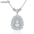 LUOTEEMI Jewelry Quality Rhodium White Gold Luxury Pure Sparkling Clear Cubic Zircon Paved Big Pendant Necklace Female