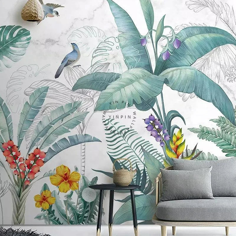 Custom Modern Tropical Plant Palm Monstera Deliciosa Paradise Leaf 3D Waterproof Mural Wallpaper for Living Room & Bedroom Walls