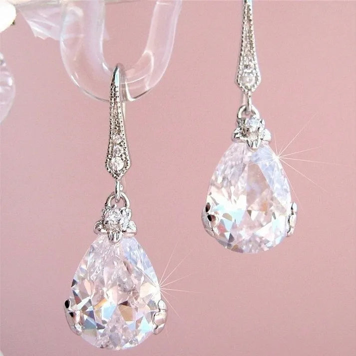 CAOSHI Drop Earrings for Women Sweet Romantic Female Earring Water Drop Clear Zircon Fashion Jewelry Earings for Women