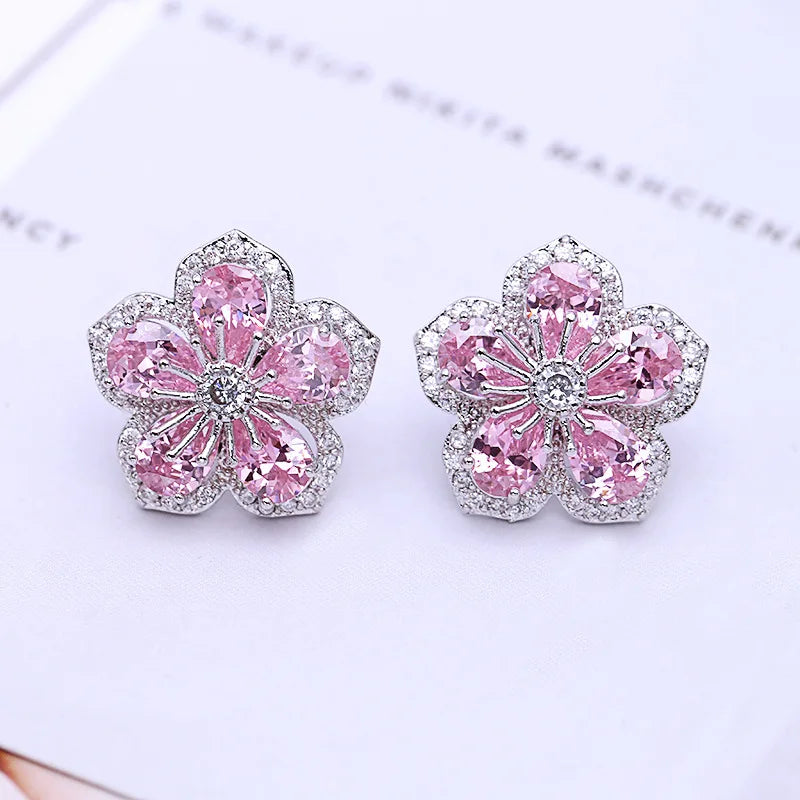 Wholesale Three-dimensional  Flower Stud Earrings Korean Fashion Multicolor Crystal Earrings for Women 2023