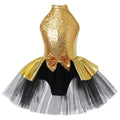 Girls Sleeveless Sparkling Sequins Performance Wear Bowknot Decorated Hollow Back Tutu Mesh Dance Dress