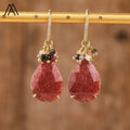 Trendy Gold Teardrop Earrings with Quartz Natural Gemstone Loose Beads Hook for Women for Wedding Party Birthday Gifts Idea