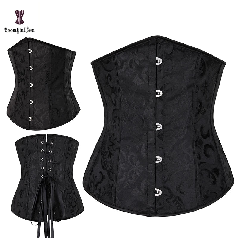 Black White Corelet Women Outfit Solid Corset Underbust Plus Size 6XL Long Torso Girdle Body Shaper for Big Girl