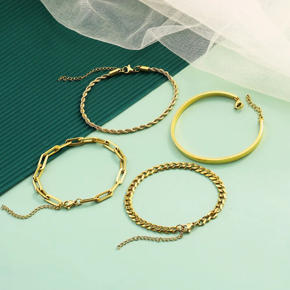 Fashion Design Stainless Steel Adjustable Thin Clip Chain Link Women Bracelets Jewelry