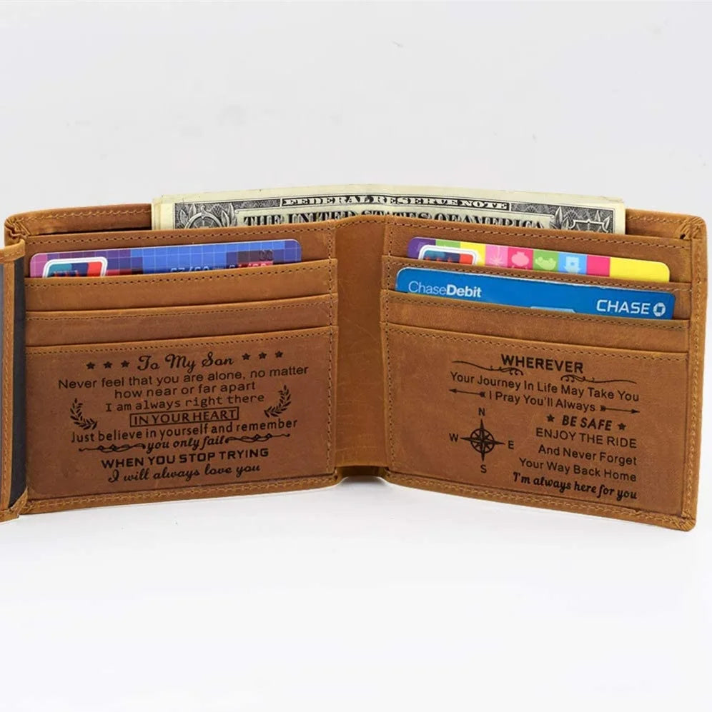 For Personalized Short Slim Leather Embossed Polyester Custom Engraved RFID Blocking Husband Son Birthday Christmas Gift