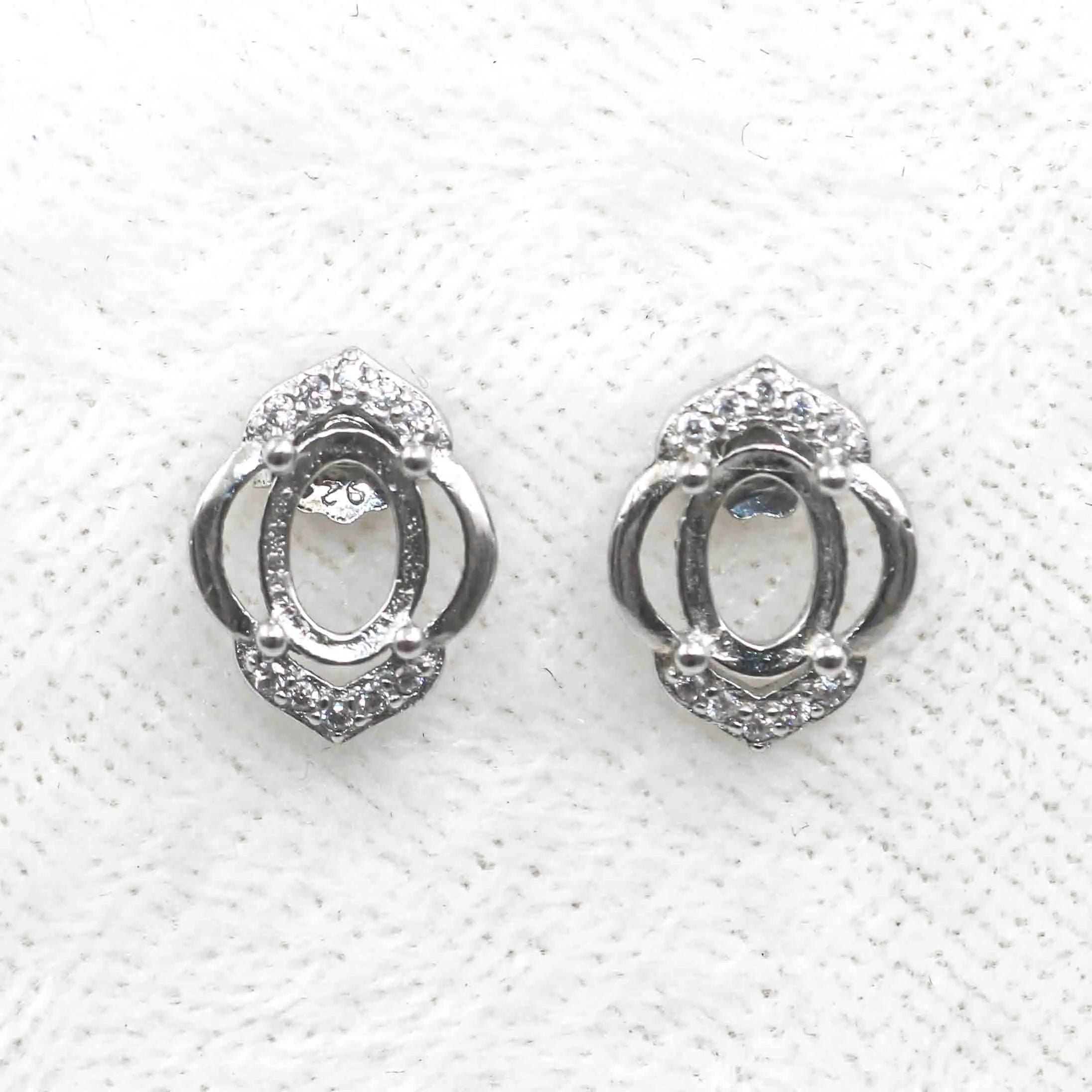 Sterling Silver 5*7mm Semi Mount Stud Earrings Empty Support Blank Claws Setting S925 Base Without Center Stone for DIY Inlay
