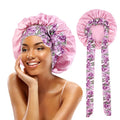 Night Sleep Cap Women Adjustable Straps Elastic Head Hair Wrap Flower Print Tie Band Hair Satin Silk Bonnets