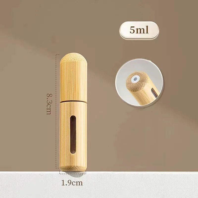 Luxury Travel Mini Spray 5ML 8ML Refillable  Bottom Fill Bamboo Perfume Bottle Provide Engraving