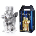 Wholesale Luxury Stainless Steel Vintage Silverware Flatware Banquet 24pcs Cutlery Set in Silver and Gold for Wedding