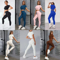 J2055 Custom Seamless Thread Yoga Set Short Sleeved Peach Hip Pants Sports Suit Fitness Suit for Women