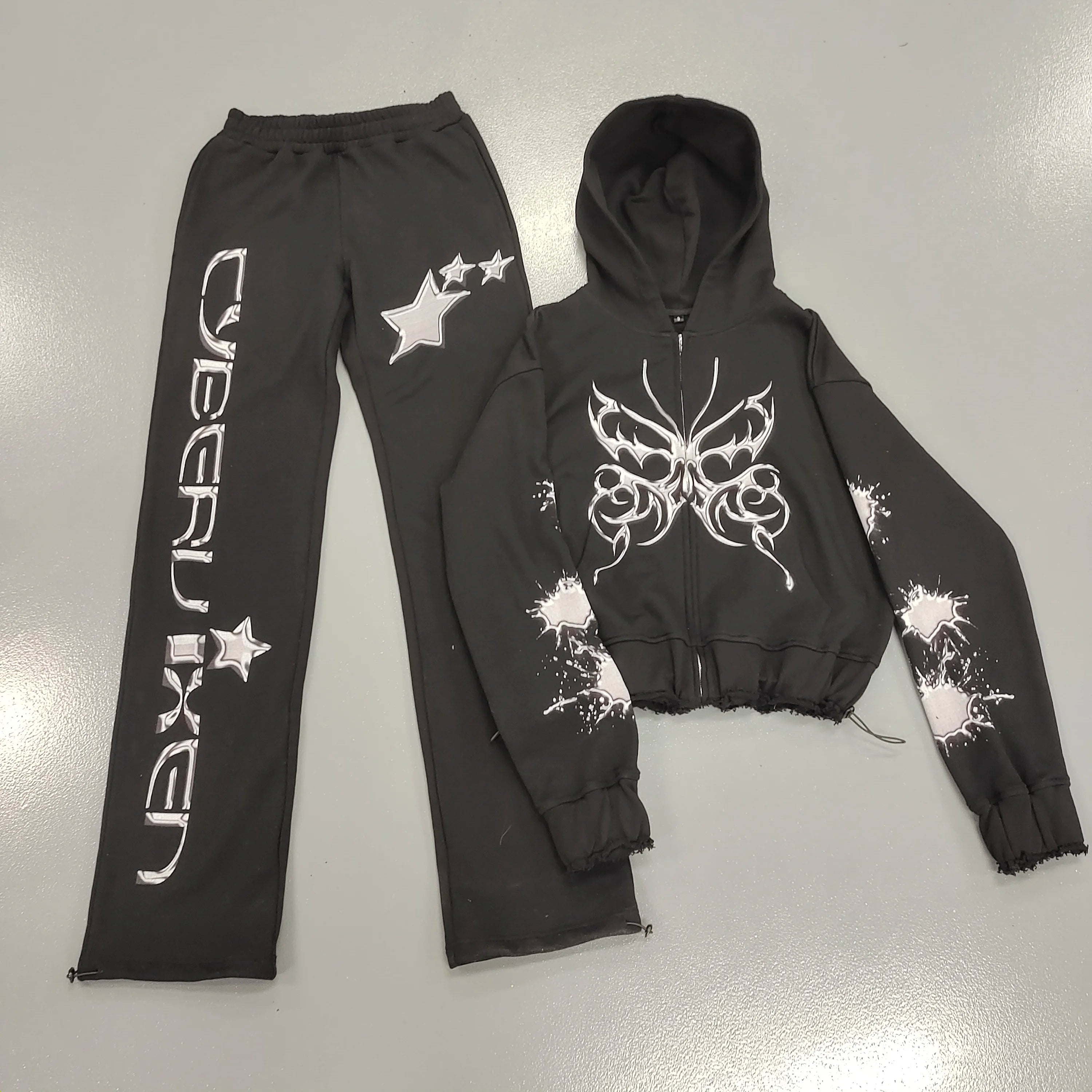Men's Casual Street Style Sports Suit 100% Cotton Hooded Embroidered Trendy Brand Stonewashed for Autumn Season